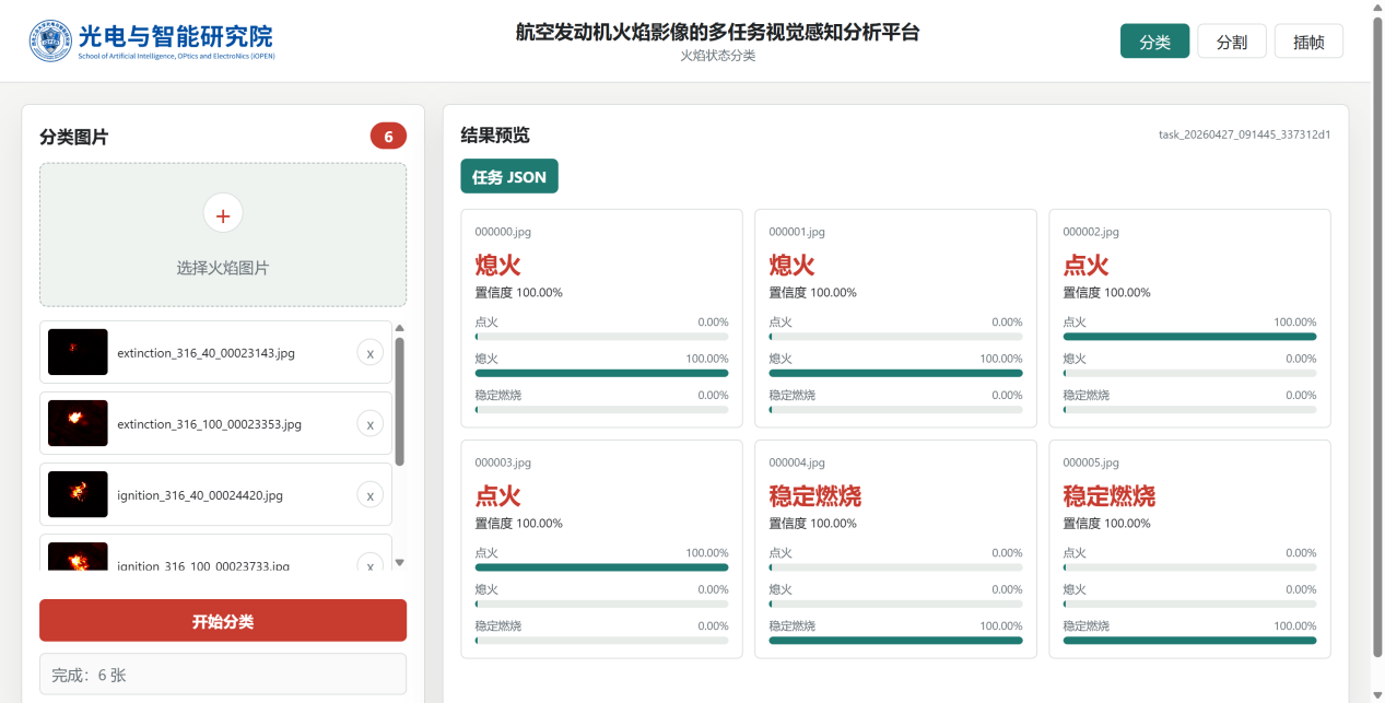 发动机燃烧室高旋流火焰分析平台分类功能截图